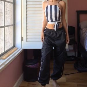 Striped crop back tie top